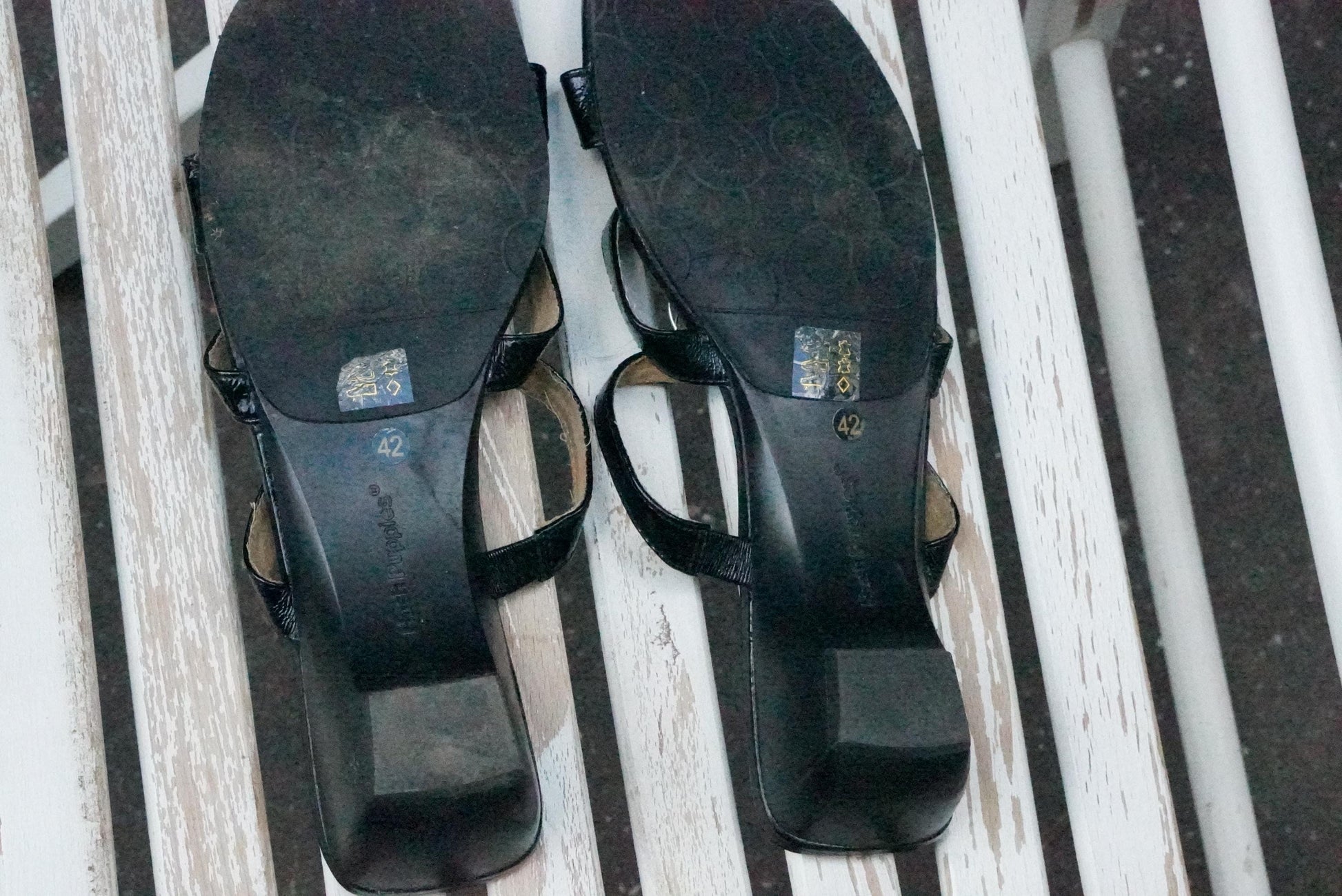 Vintage Hush Puppies Black Leather Wedge Sandals | Y2K Chain Slides EU 42