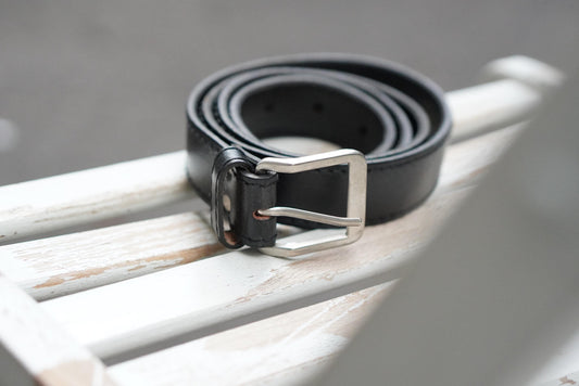 Vintage Leather Belt Black Men Women Genuine Leather 100cm Classic Silver Buckle
