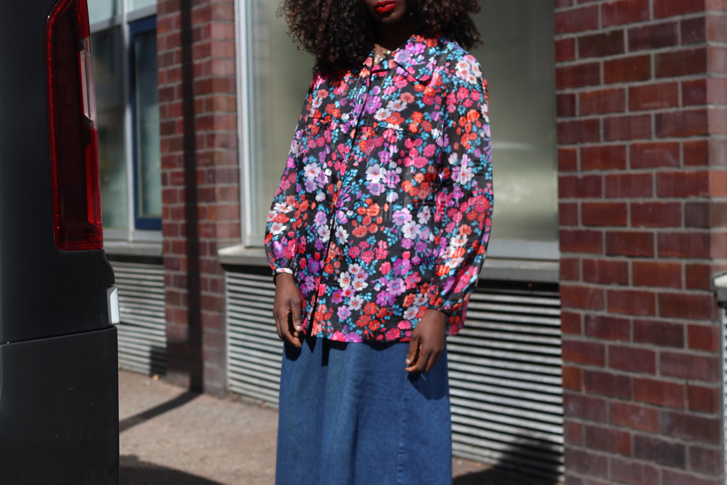 Vintage 70s Floral Blouse Long Sleeve Dagger Collar Retro Print Shirt Top S M