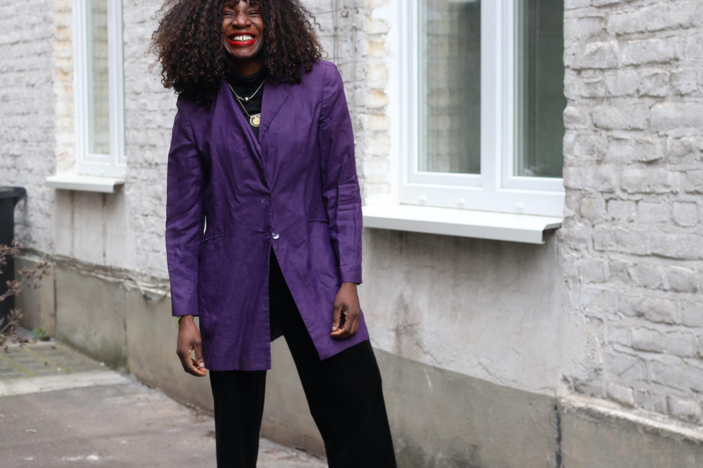 Purple Linen Blazer Vintage Italian 100% Lino Jacket Longline Oversized Summer Coat
