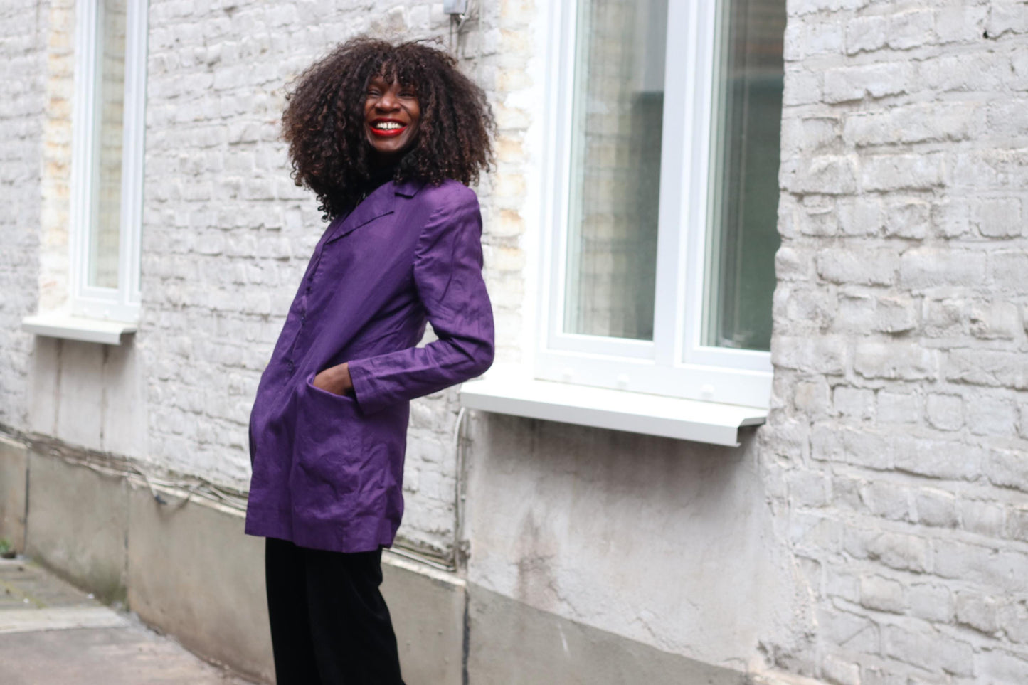 Purple Linen Blazer Vintage Italian 100% Lino Jacket Longline Oversized Summer Coat