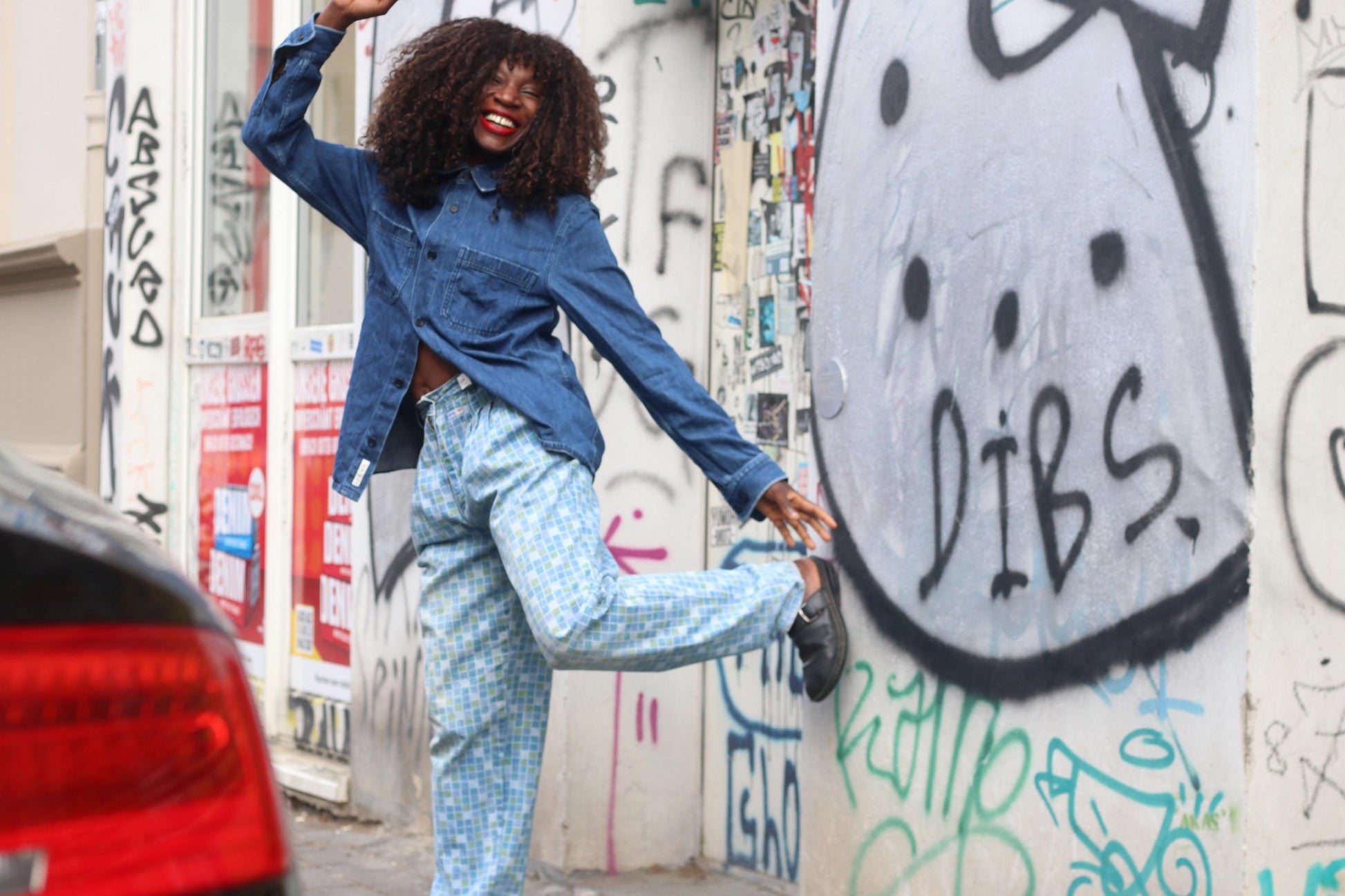 Vintage Checkered Pants Blue Green Geometric Print Trousers 90s Retro Streetwear