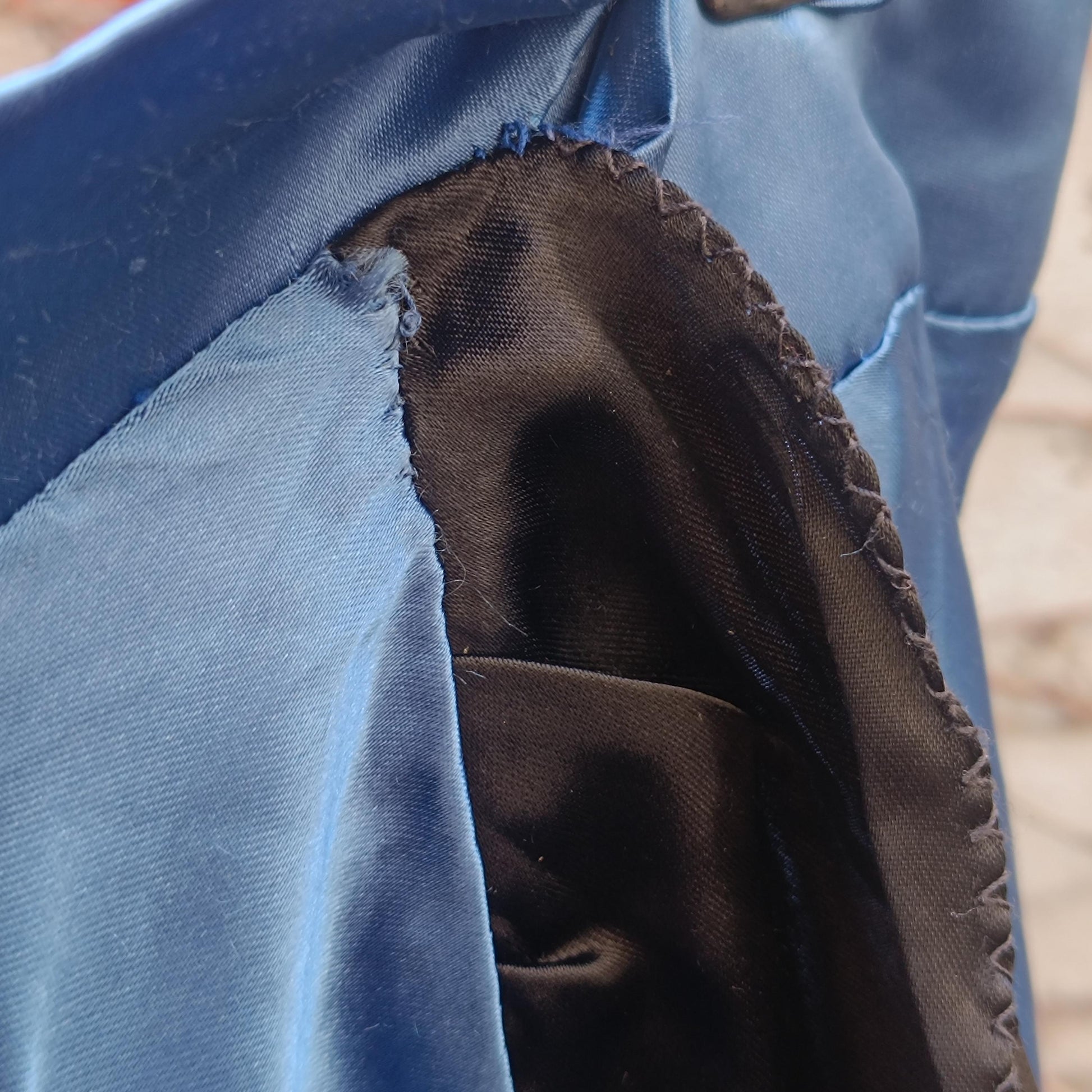 Electric Blue Satin Midi Skirt with Black Ruffle Hem – Gothic Glam Dancewear