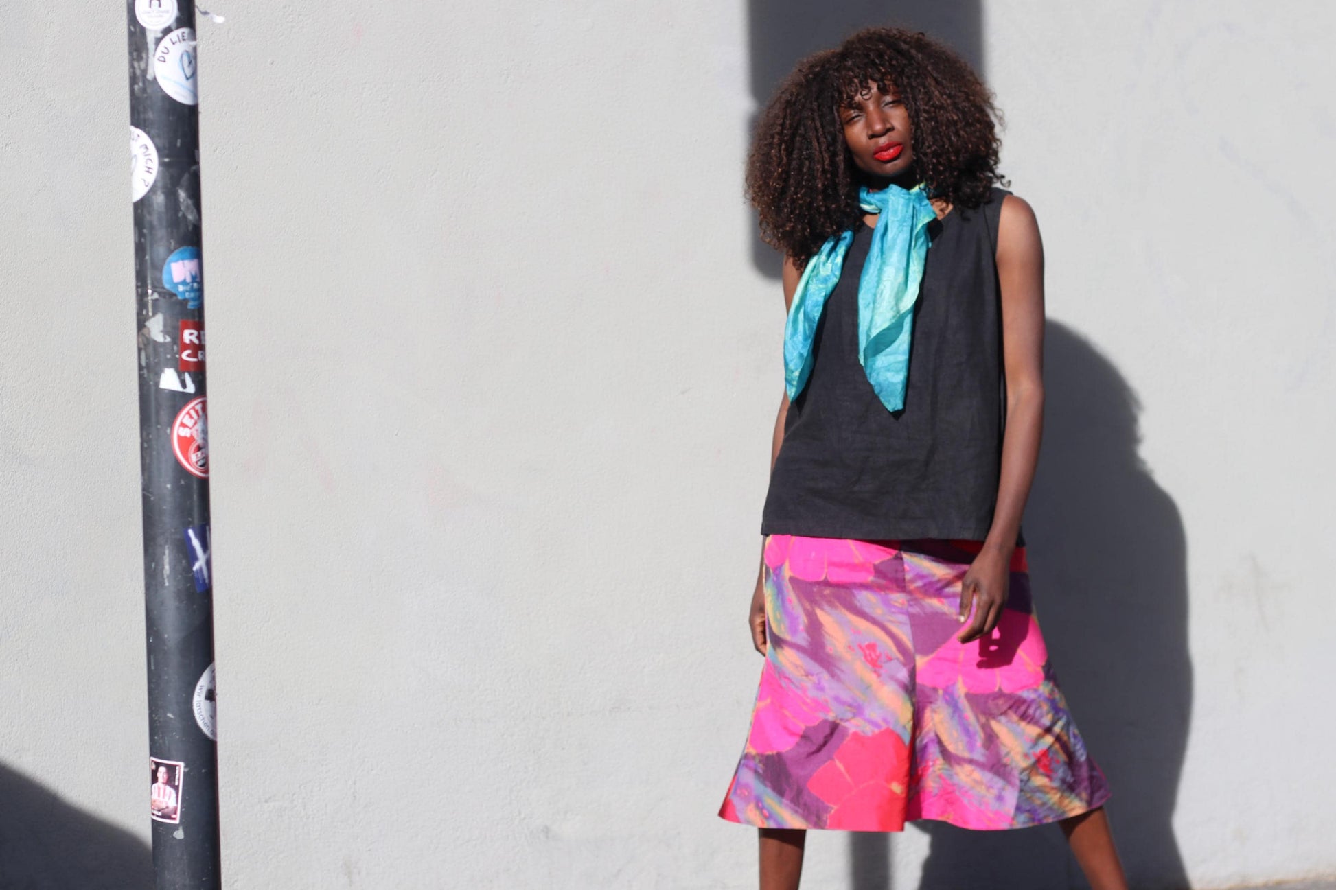 Vintage Abstract Floral Midi Skirt Pink Purple Colorful Artistic A-Line Skirt