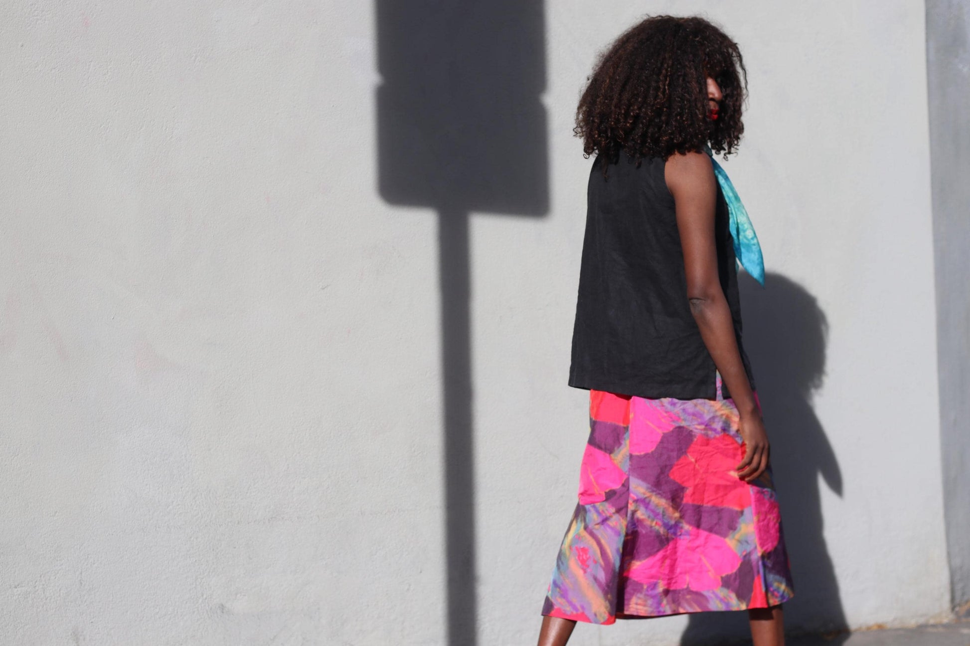 Vintage Abstract Floral Midi Skirt Pink Purple Colorful Artistic A-Line Skirt