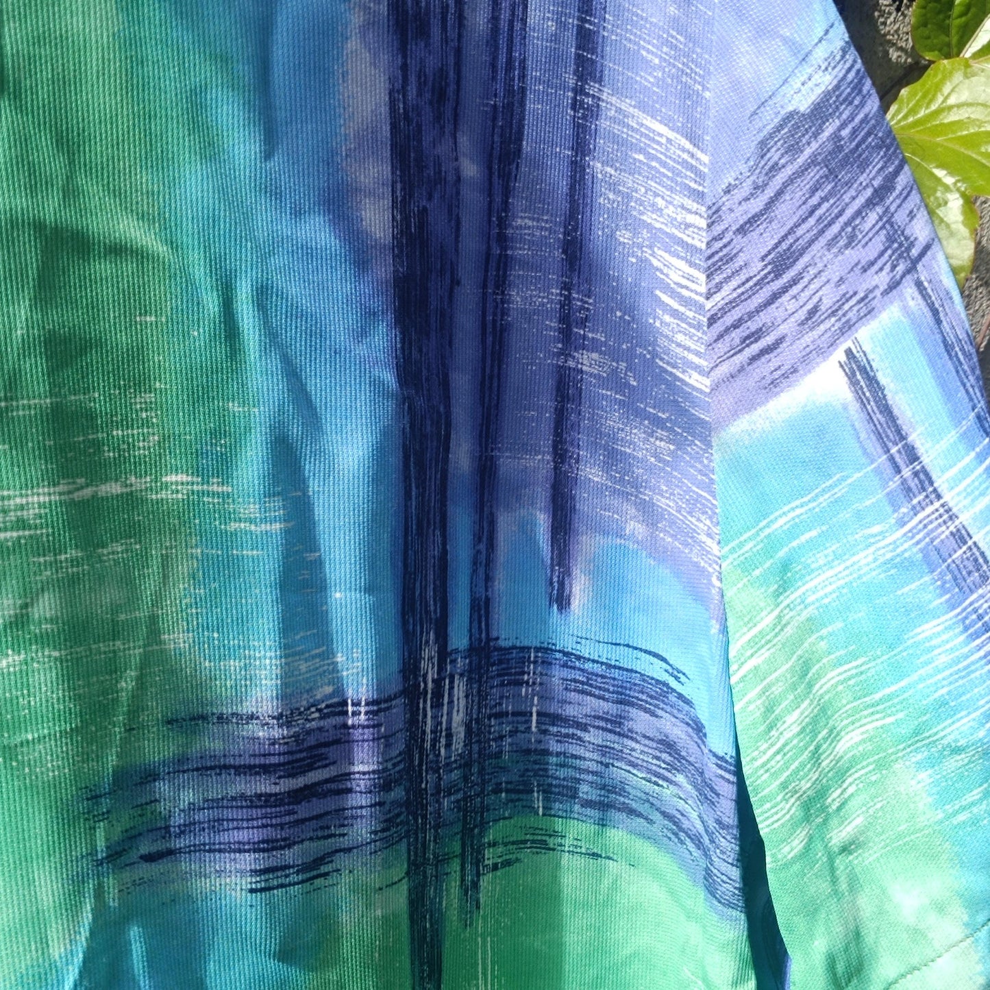 Vintage 90s Oversized Abstract Print Button Down Shirt Blue Green Short Sleeve