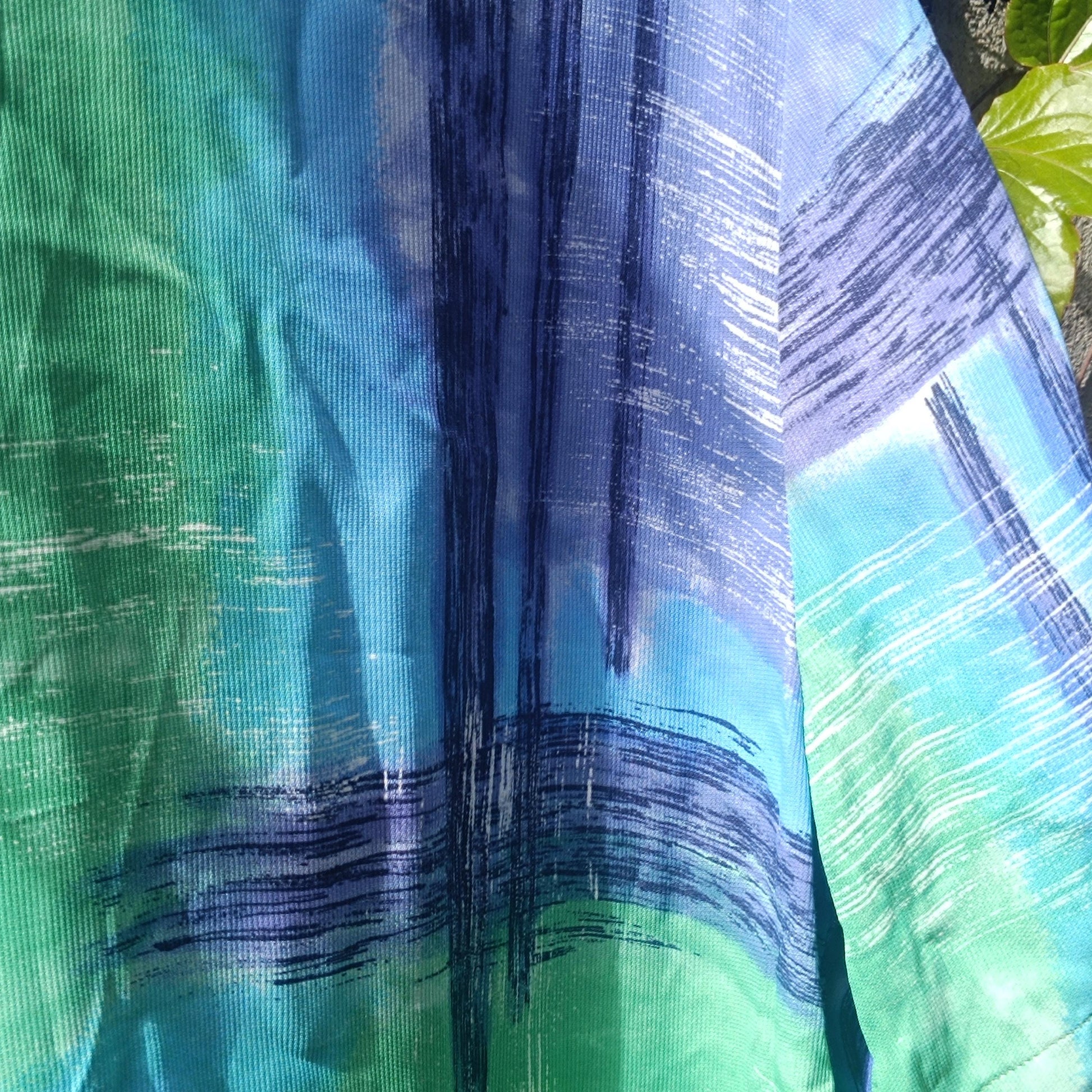 Vintage 90s Oversized Abstract Print Button Down Shirt Blue Green Short Sleeve