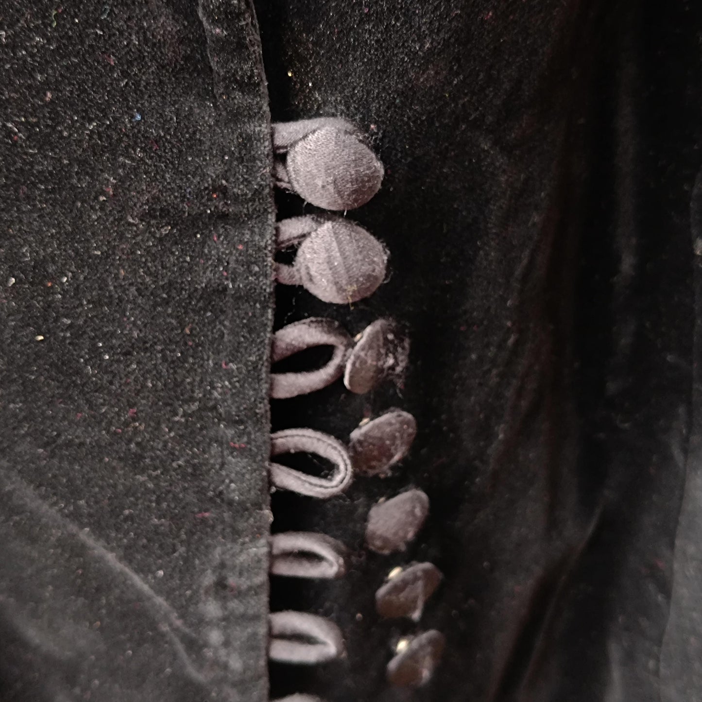 Vintage Black Velvet Jacket Puff Shoulder 1940s Style Evening Blazer Loop Button