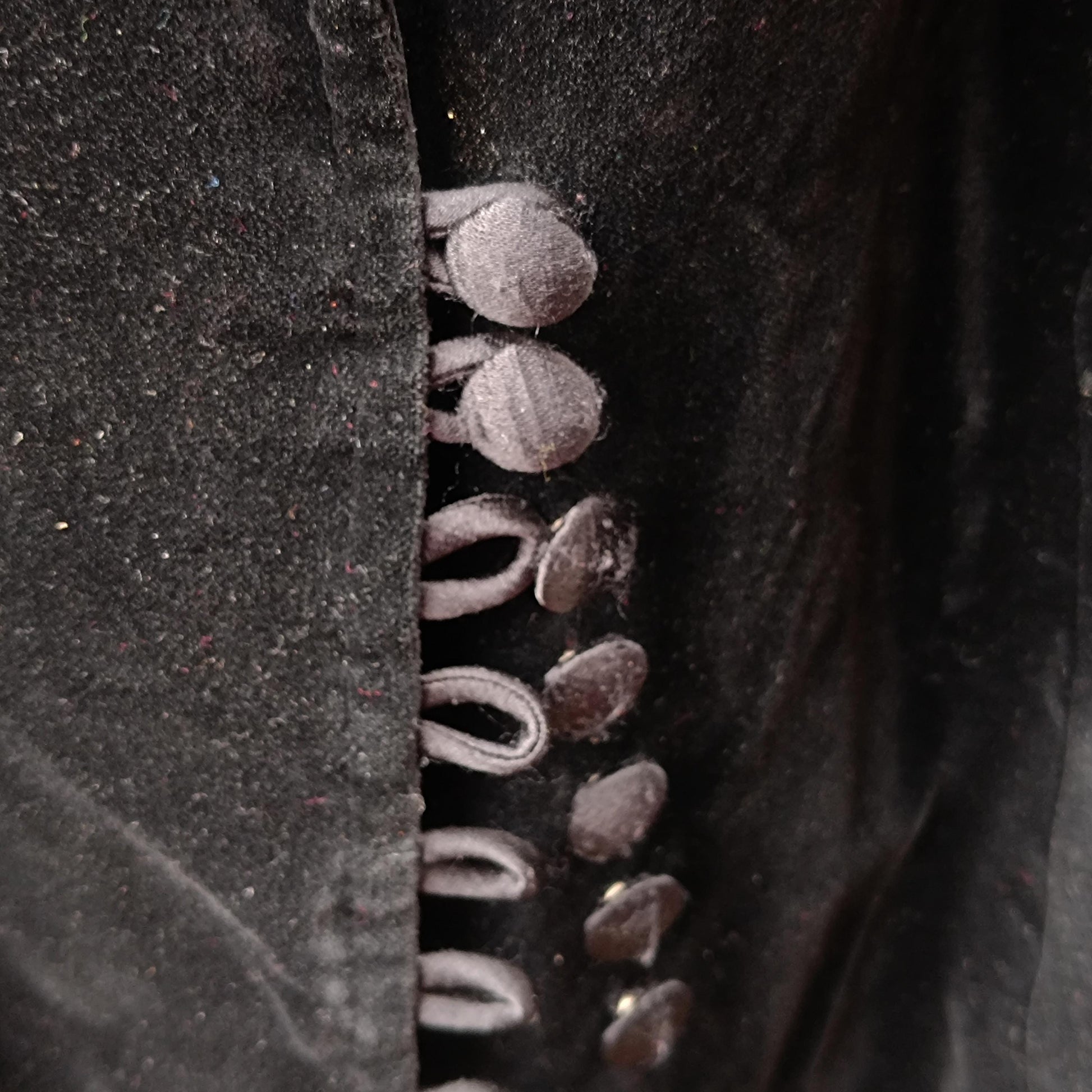 Vintage Black Velvet Jacket Puff Shoulder 1940s Style Evening Blazer Loop Button