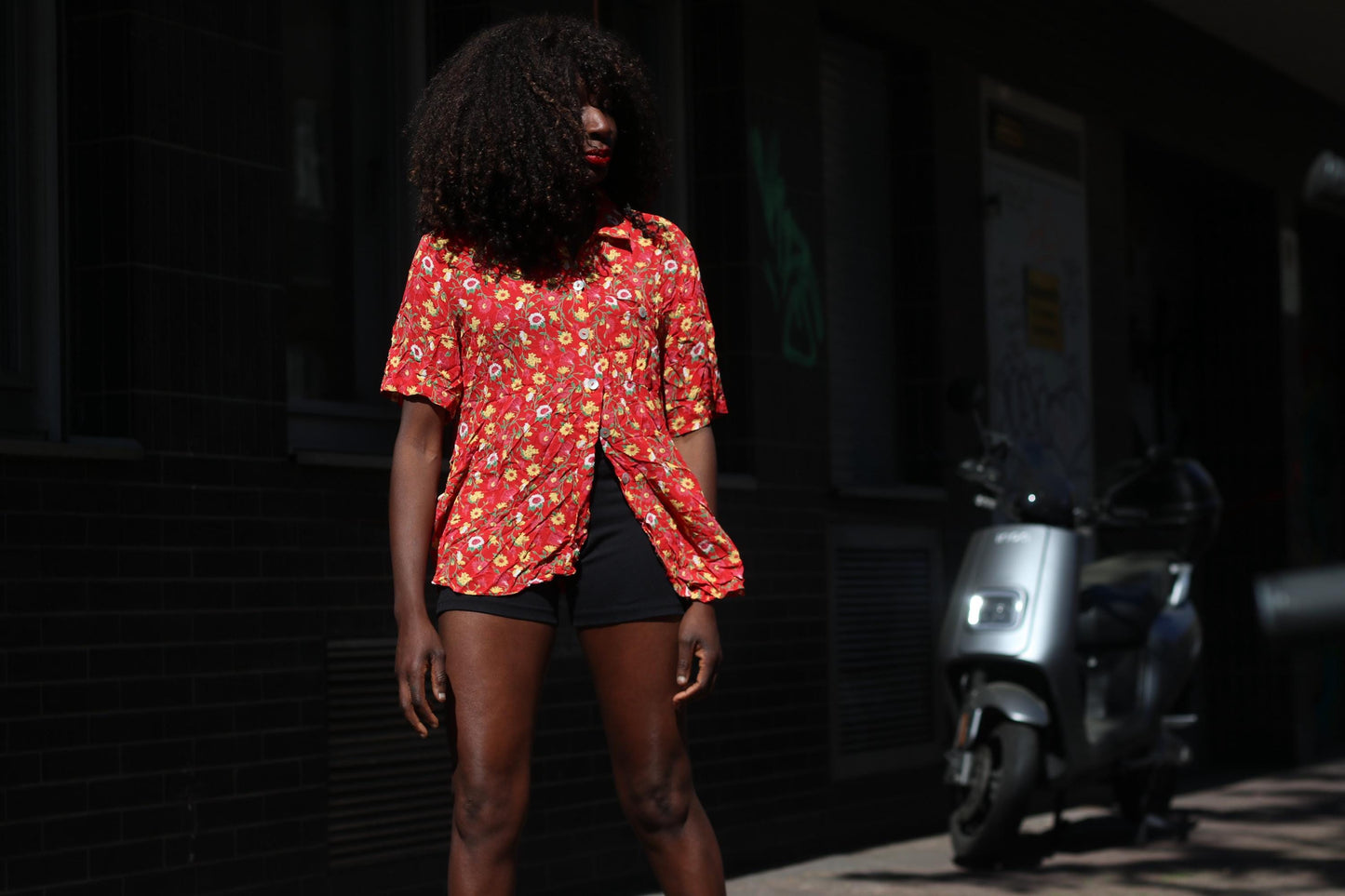 Vintage Floral Blouse Red 90s Button Up Shirt Retro Flower Print Top