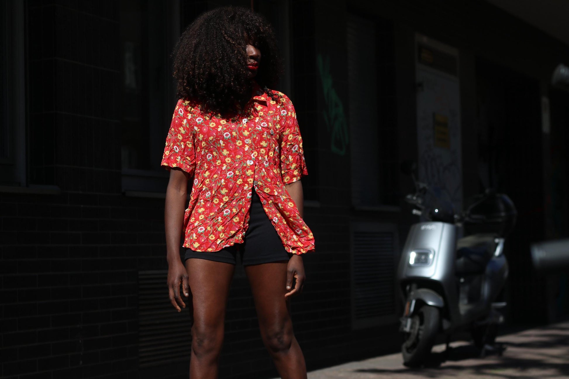 Vintage Floral Blouse Red 90s Button Up Shirt Retro Flower Print Top