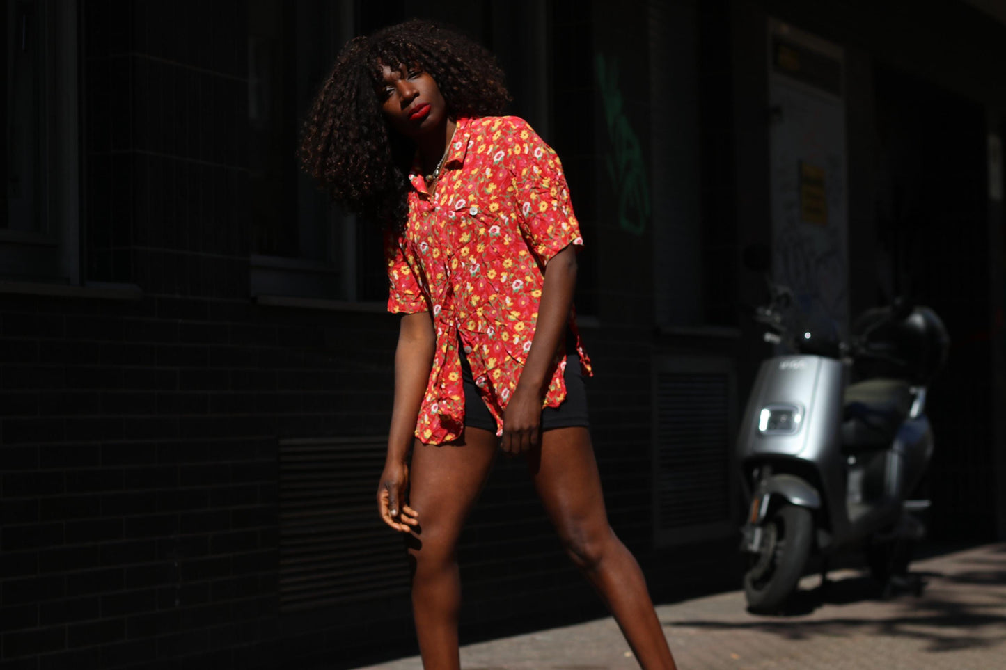 Vintage Floral Blouse Red 90s Button Up Shirt Retro Flower Print Top