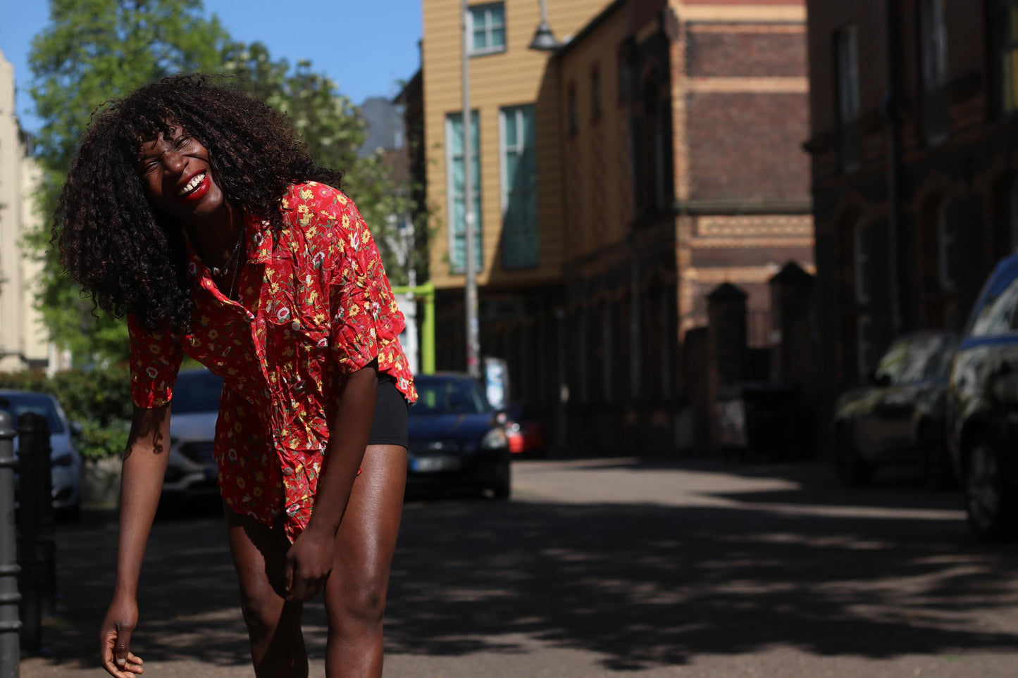 Vintage Floral Blouse Red 90s Button Up Shirt Retro Flower Print Top