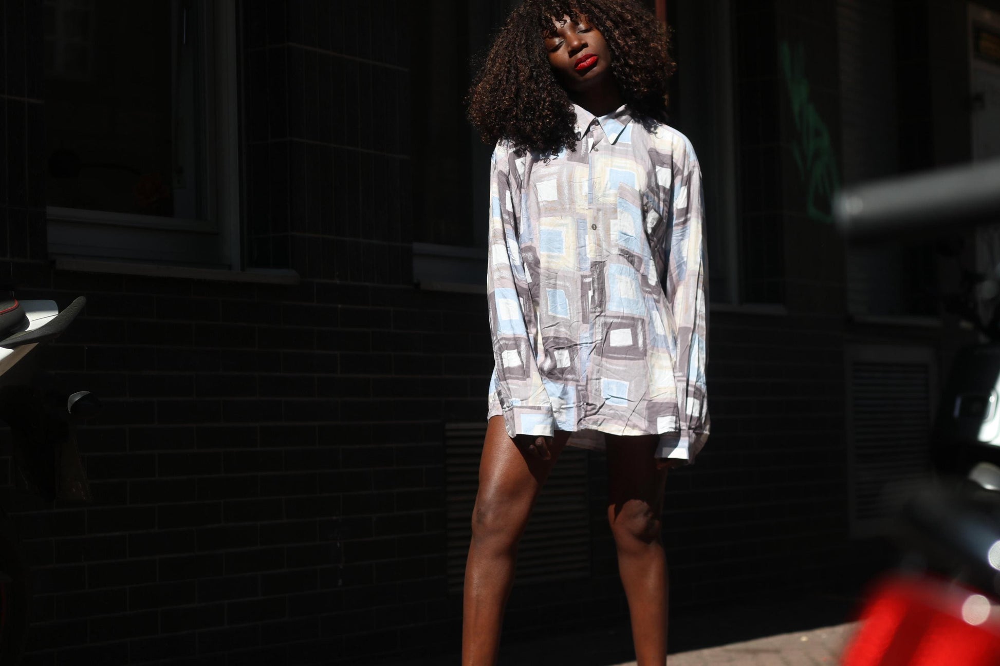 Vintage 90s Oversized Geometric Shirt Abstract Square Print Pastel Lilac XXL