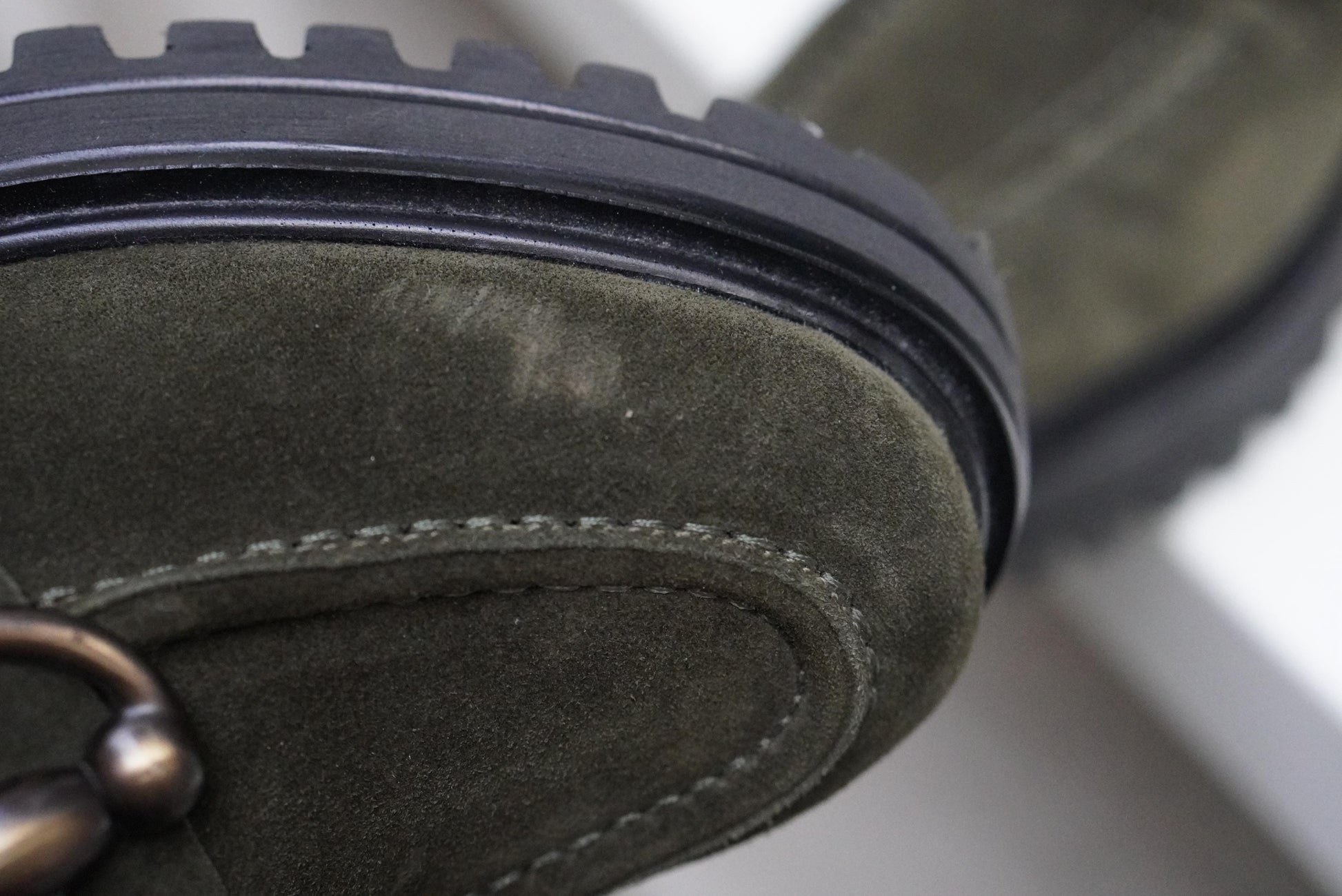 Vintage Suede Loafers | 90s Olive Green Andrea Puccini Horsebit Lug Sole Shoes EU 37
