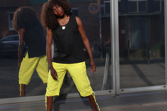 Neon Yellow Cargo Pants Vintage Cropped Trousers Y2K Capri Pants Utility Streetwear