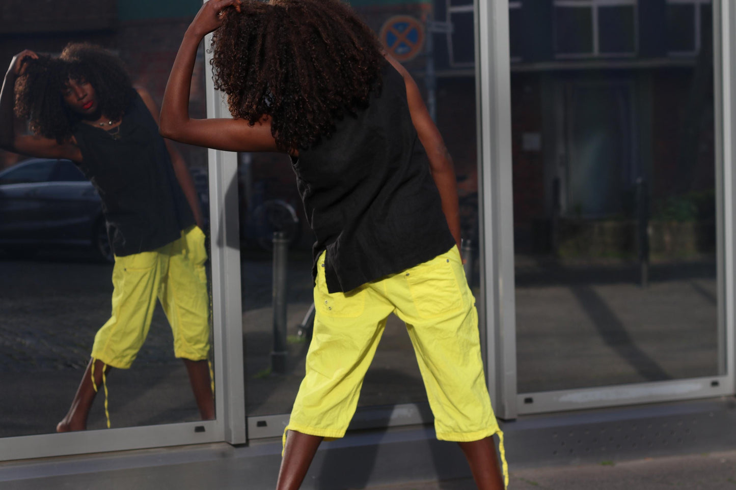 Neon Yellow Cargo Pants Vintage Cropped Trousers Y2K Capri Pants Utility Streetwear