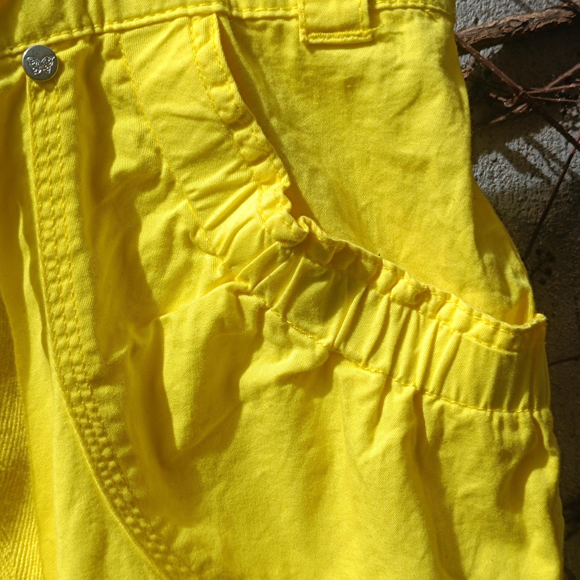 Neon Yellow Cargo Pants Vintage Cropped Trousers Y2K Capri Pants Utility Streetwear