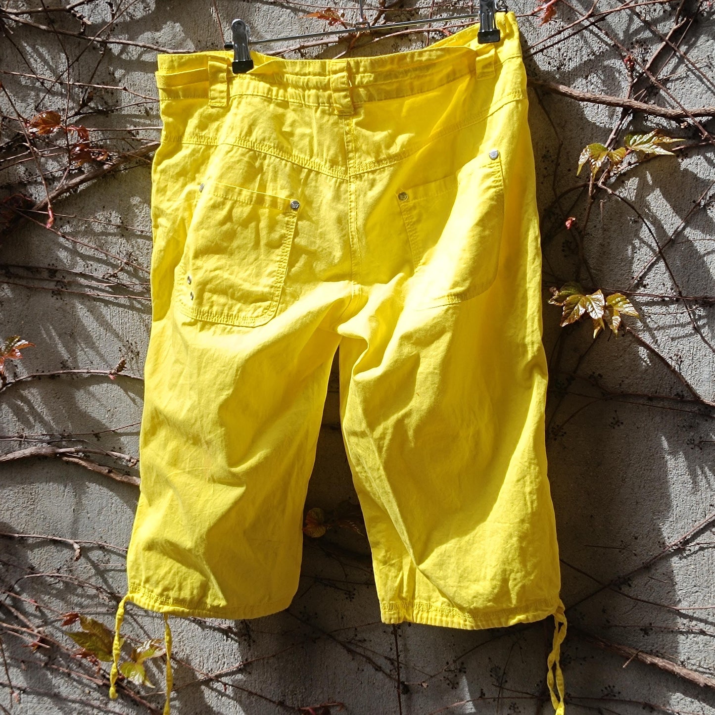 Neon Yellow Cargo Pants Vintage Cropped Trousers Y2K Capri Pants Utility Streetwear
