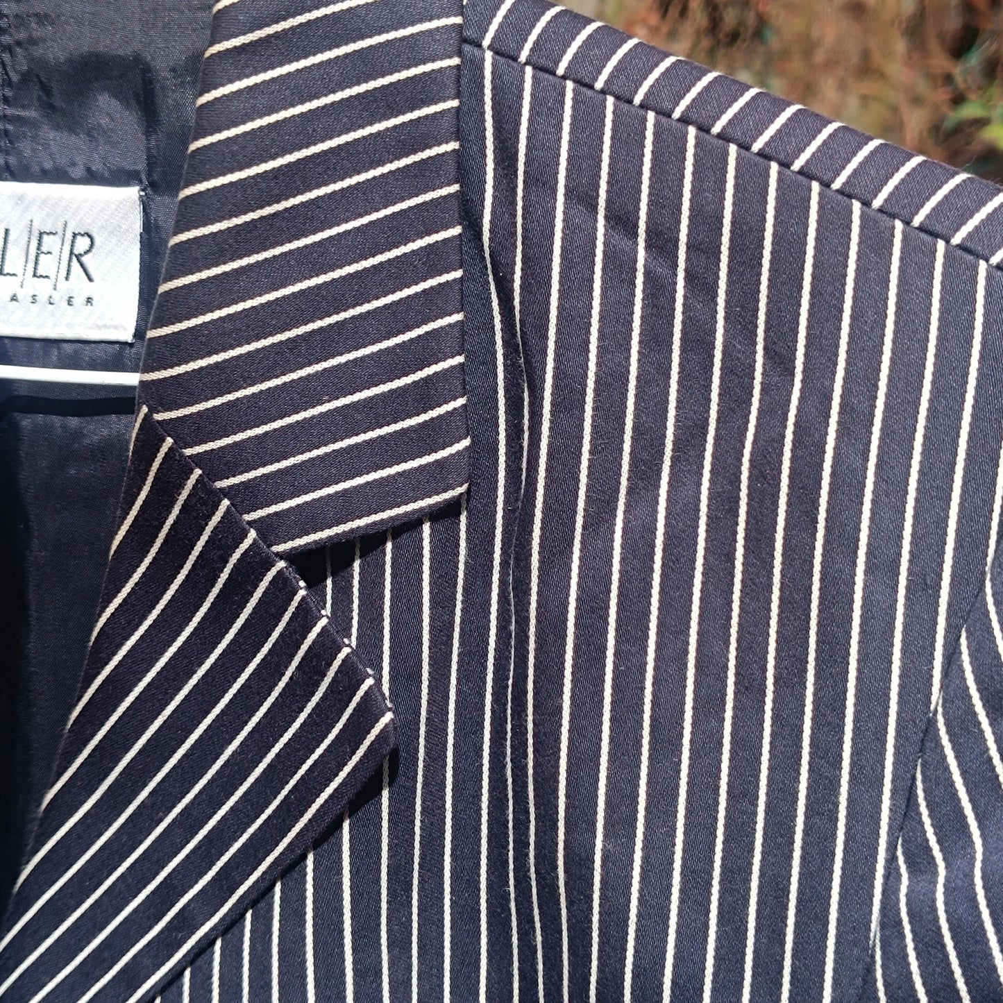 Vintage Pinstripe Blazer Navy Blue White Striped Oversized Jacket Women’s Size M