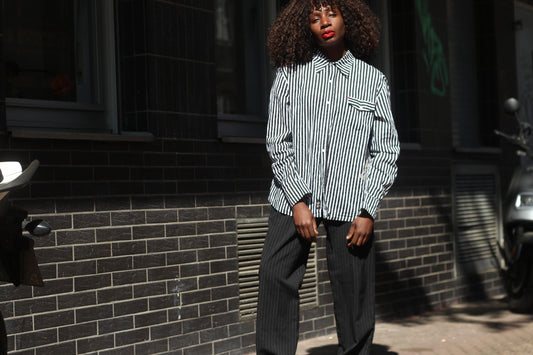 Vintage Striped Shirt Graphic Print Button Down Oversized 90s Streetwear Blouse