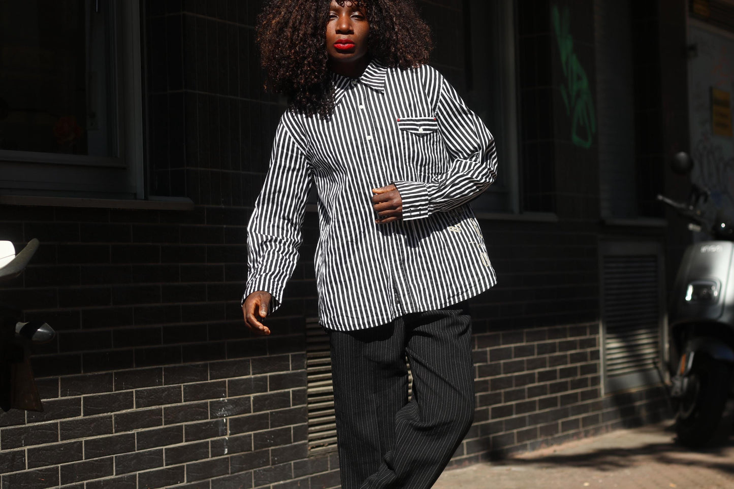 Vintage Striped Shirt Graphic Print Button Down Oversized 90s Streetwear Blouse