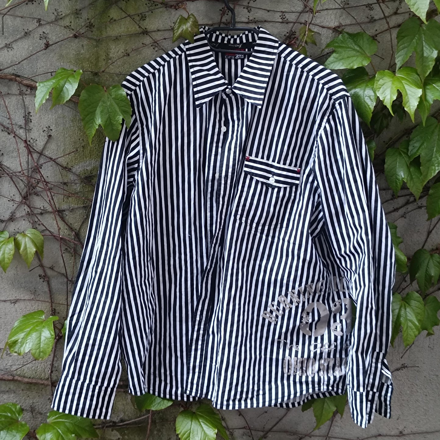 Vintage Striped Shirt Graphic Print Button Down Oversized 90s Streetwear Blouse