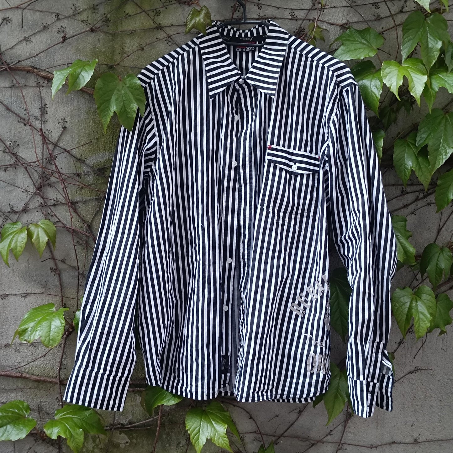 Vintage Striped Shirt Graphic Print Button Down Oversized 90s Streetwear Blouse