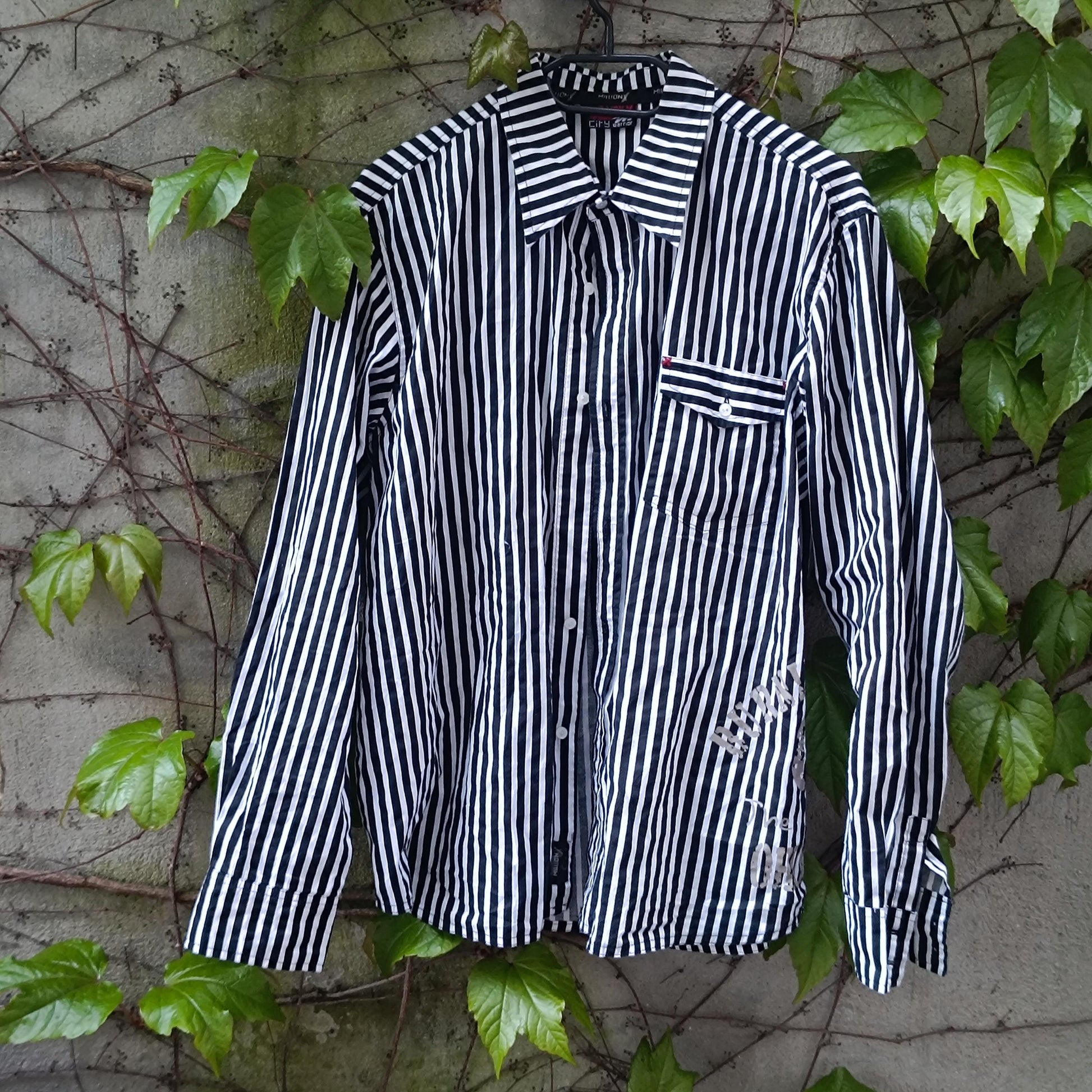 Vintage Striped Shirt Graphic Print Button Down Oversized 90s Streetwear Blouse