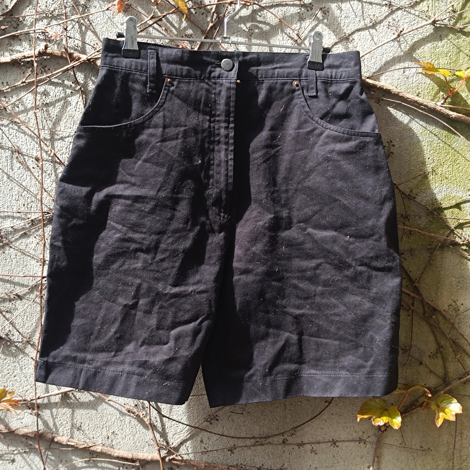 Vintage Black Cotton Shorts| High Waisted Bermuda Shorts| Minimalist Summer Bottoms