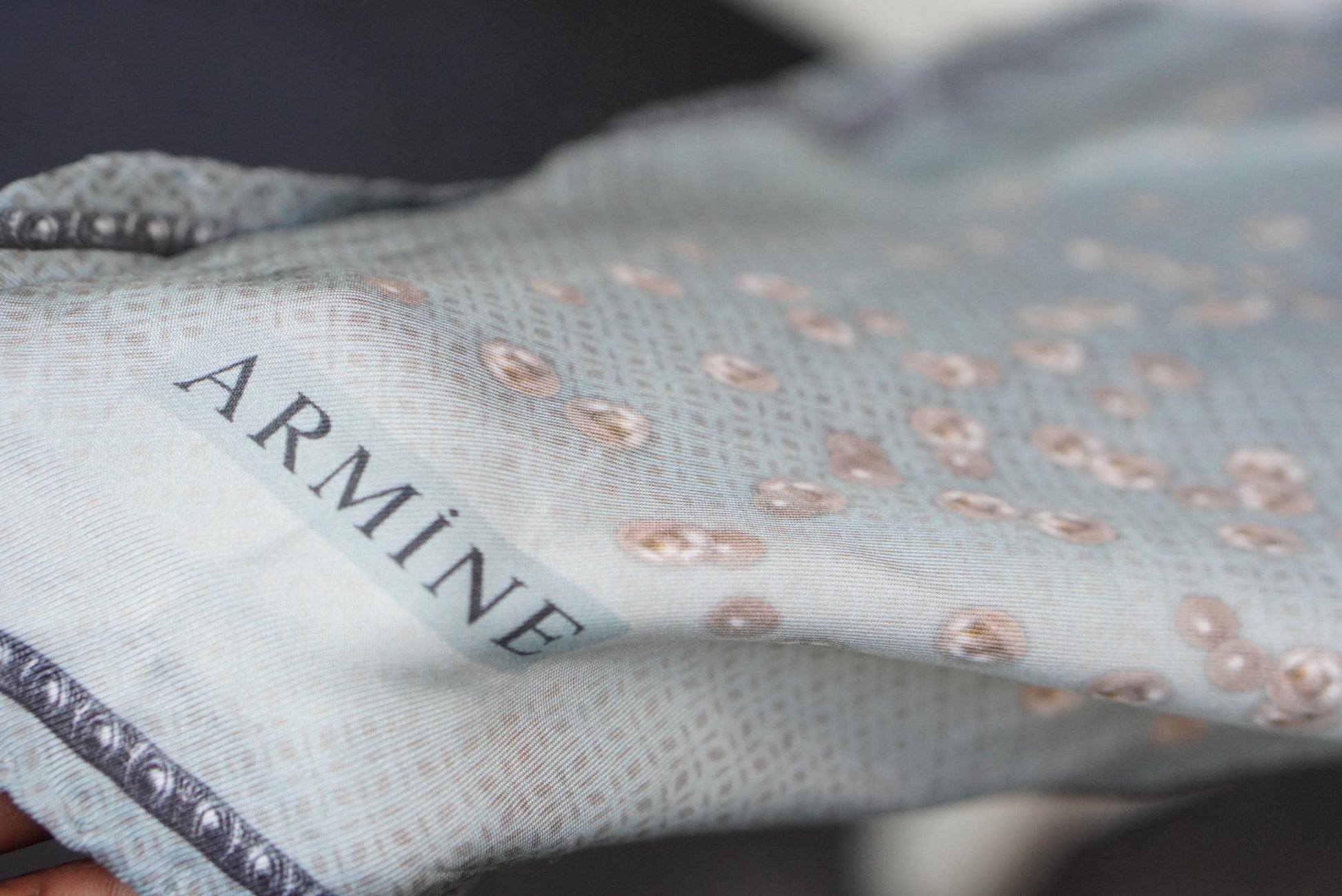 Vintage Armine Silk Scarf Pure Silk Grey Blue Jewel Print Square Head Wrap Hijab