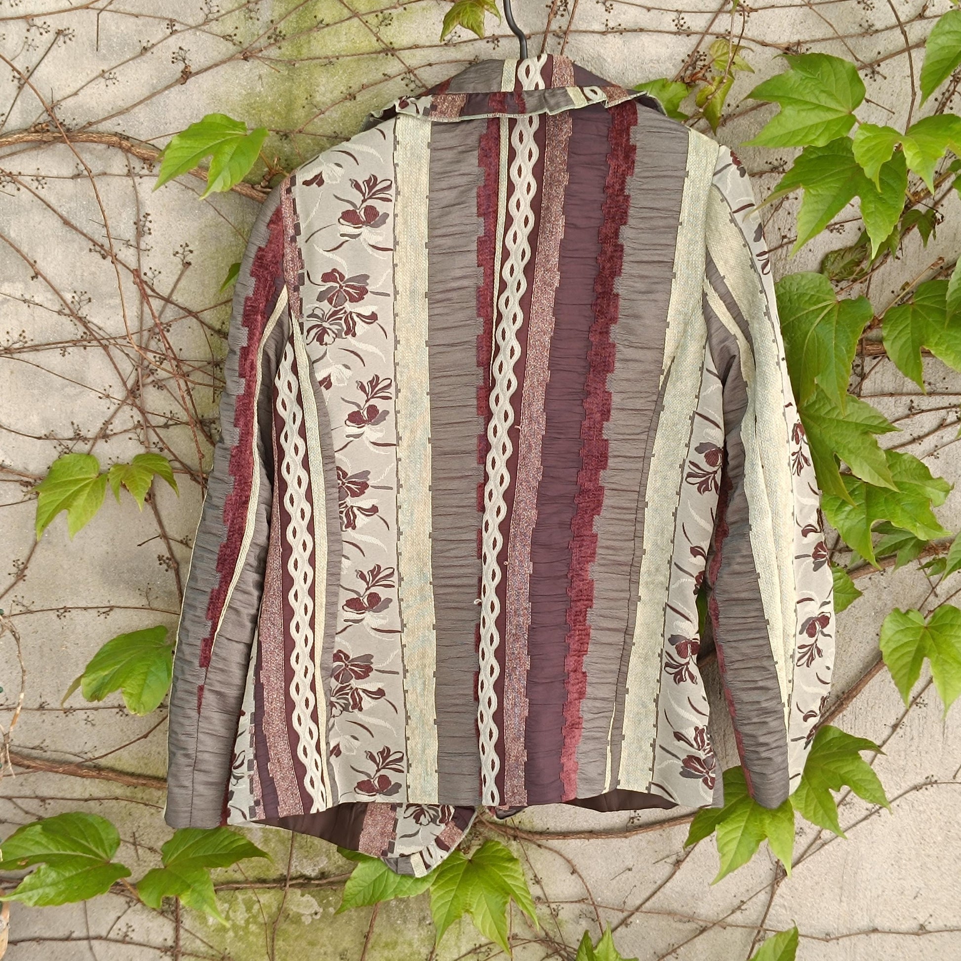 Vintage Patchwork Blazer Floral Tapestry Jacket Mixed Print Boho 90s Art To Wear