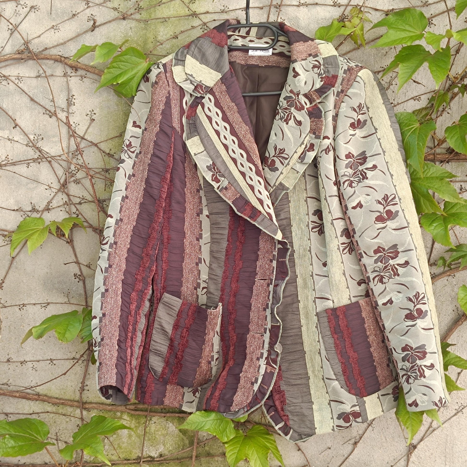 Vintage Patchwork Blazer Floral Tapestry Jacket Mixed Print Boho 90s Art To Wear