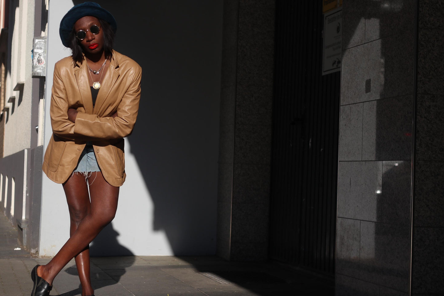 Vintage Leather Blazer Tan Brown Oversized Leather Jacket 90s Minimalist Coat