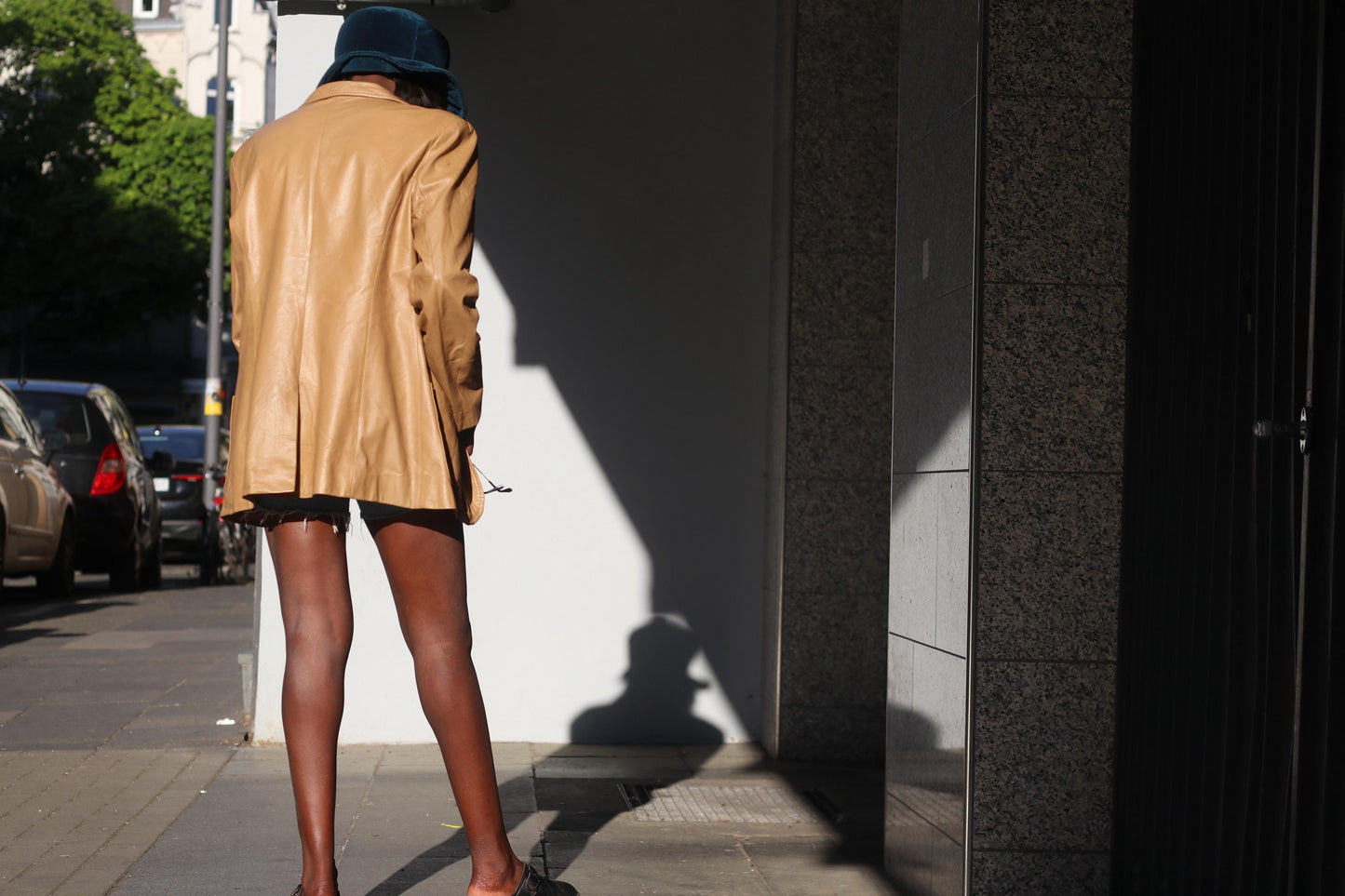 Vintage Leather Blazer Tan Brown Oversized Leather Jacket 90s Minimalist Coat