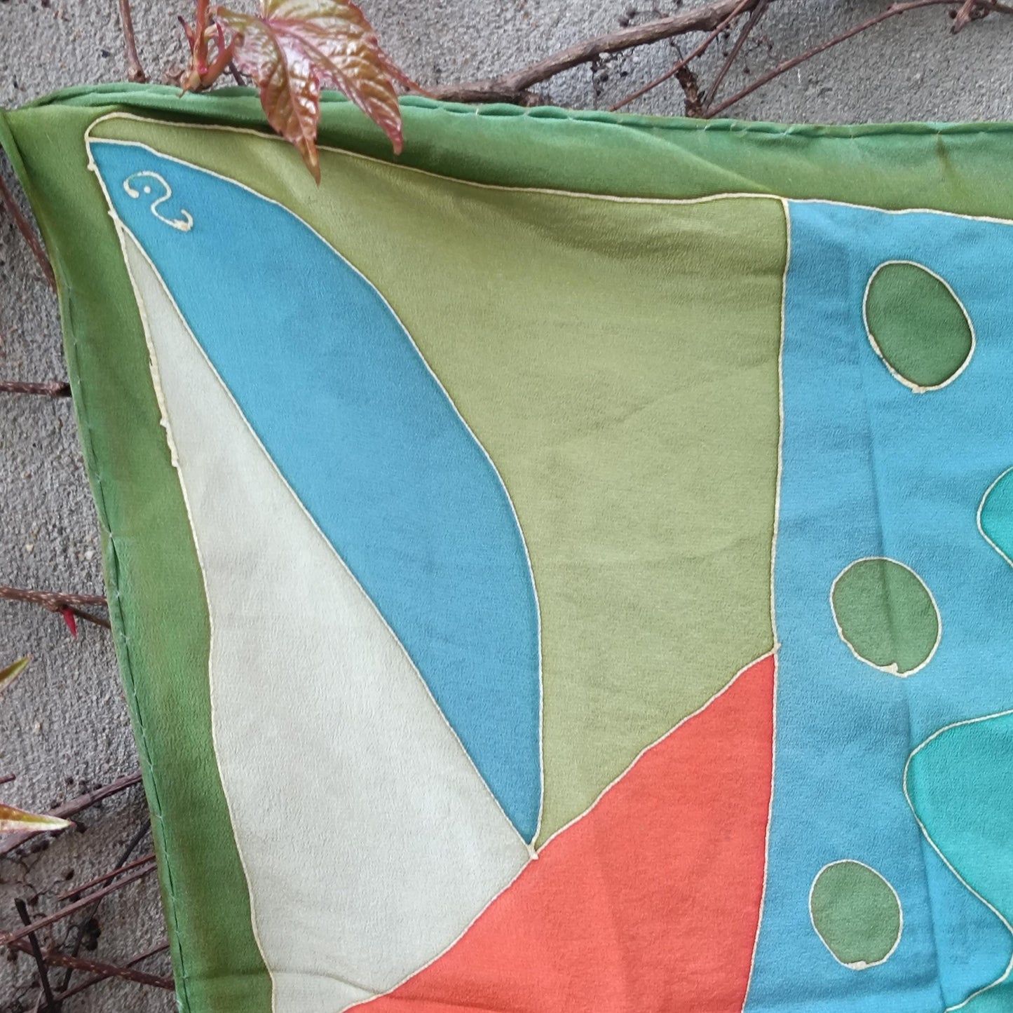 Vintage Hand Painted Silk Scarf Abstract Geometric Wearable Art Mid Century Style