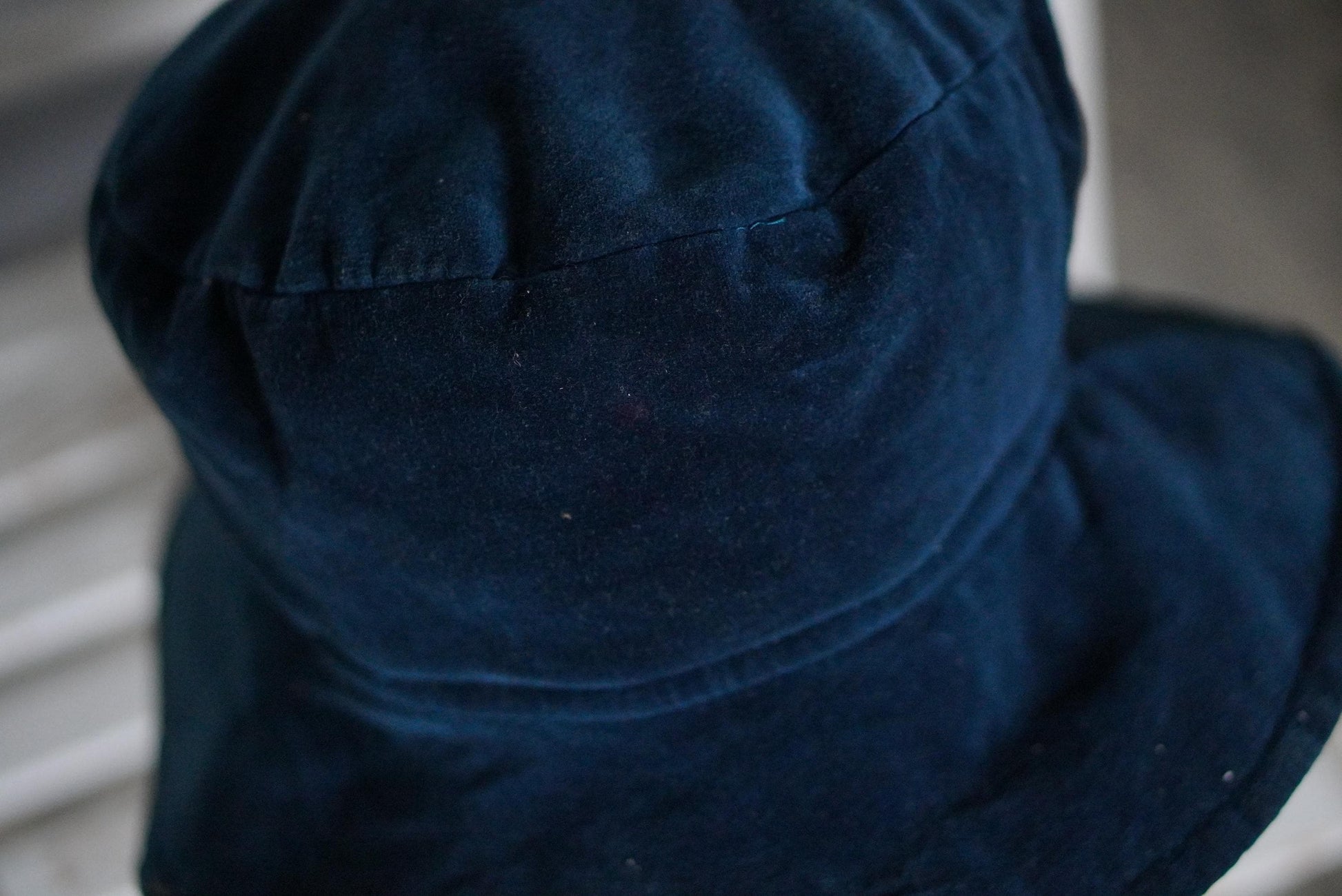 Blue Velvet Bucket Hat Vintage 90s Soft Cotton Navy Sun Hat 57cm Small Brim