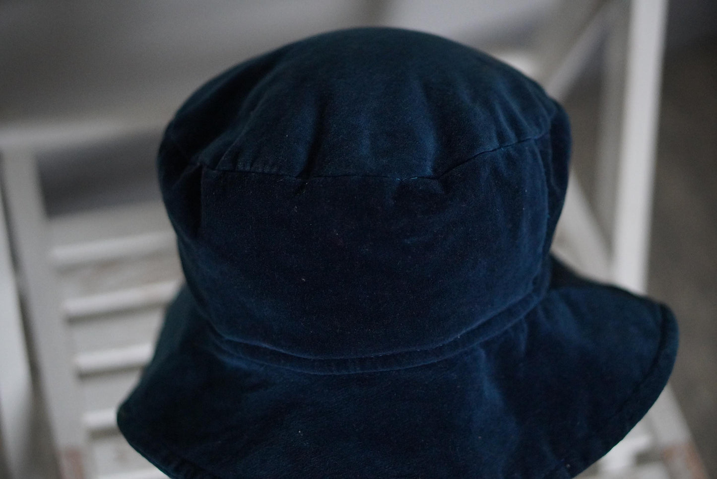 Blue Velvet Bucket Hat Vintage 90s Soft Cotton Navy Sun Hat 57cm Small Brim
