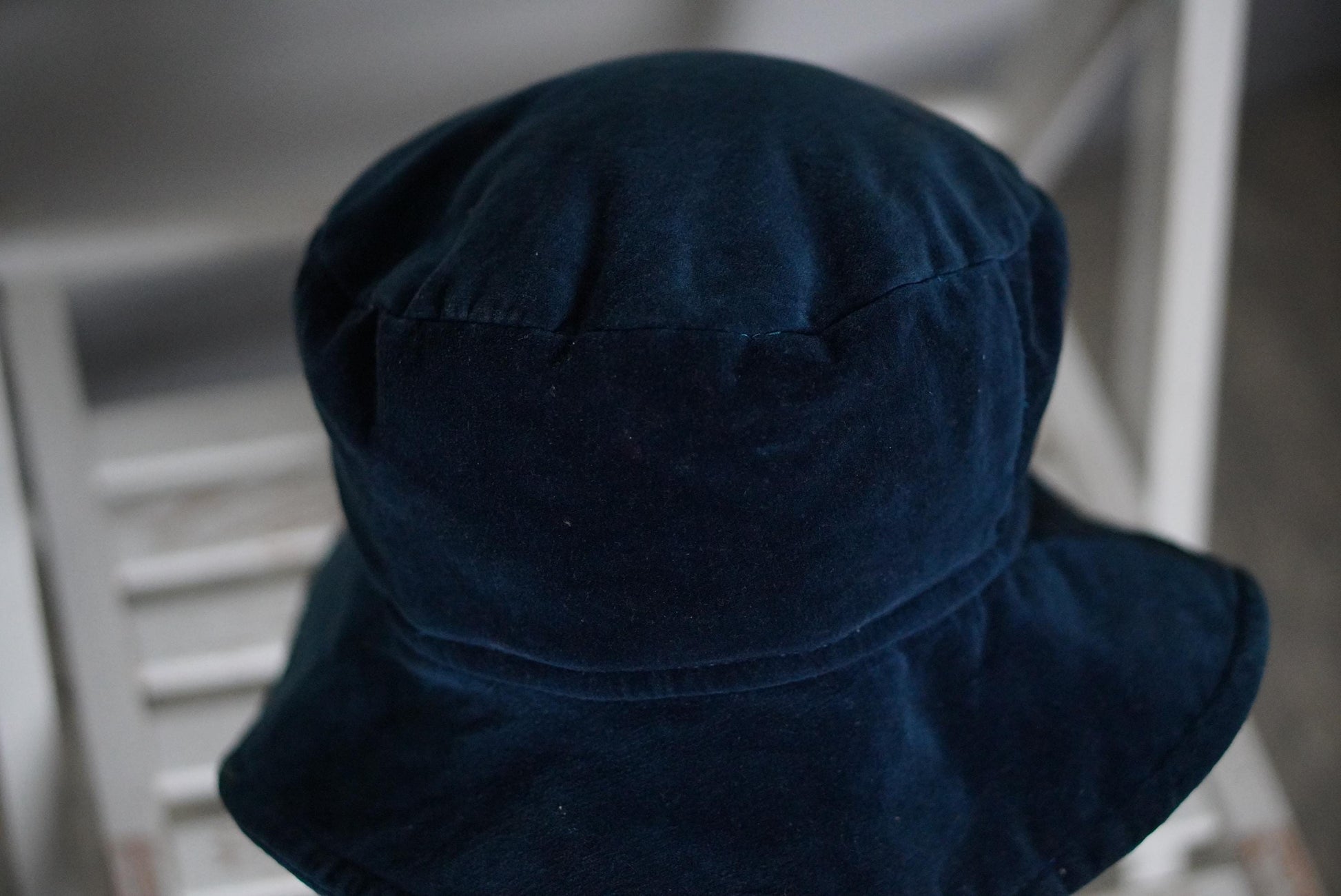 Blue Velvet Bucket Hat Vintage 90s Soft Cotton Navy Sun Hat 57cm Small Brim