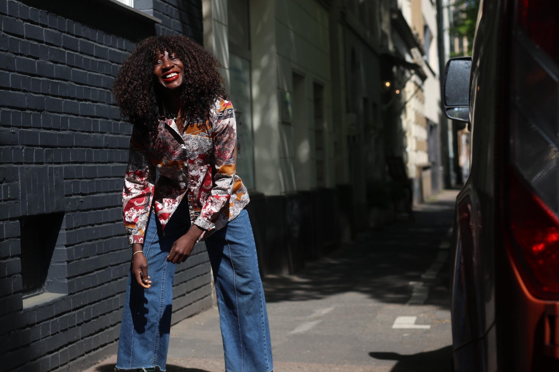 Vintage Paisley Print Button Down Blouse Bohemian Ochre Red Long Sleeve Shirt Top