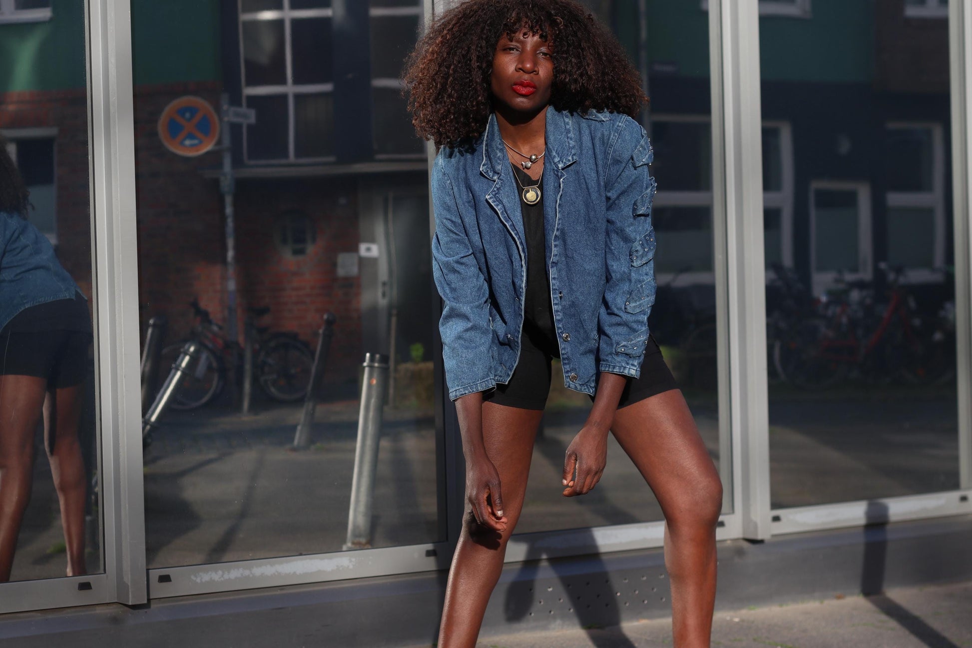 Vintage Denim Jacket Beaded Sleeve Detail Boho Jean Coat Blue Oversized Denim Top