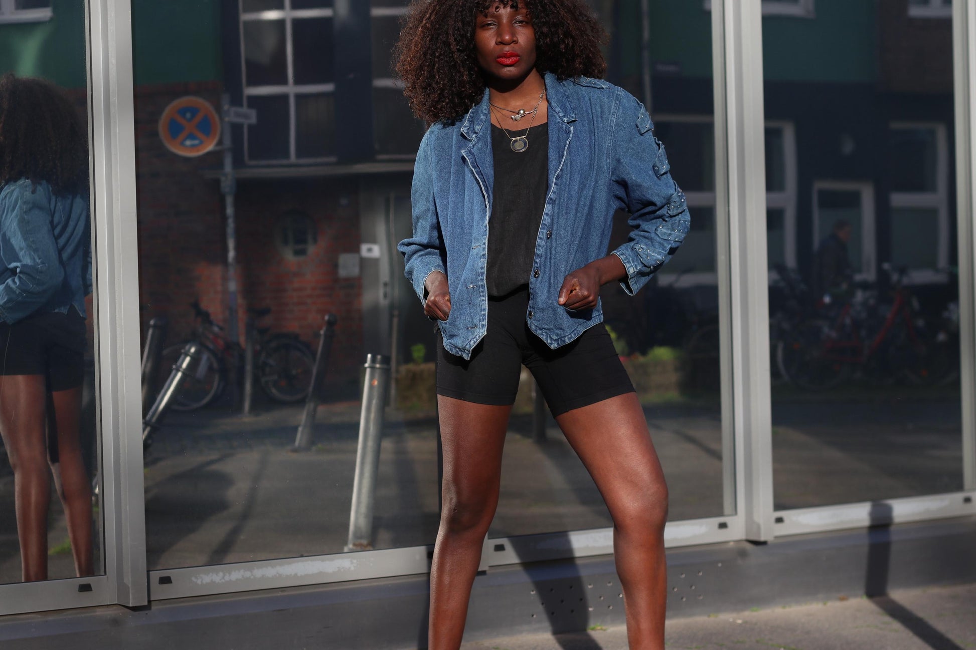 Vintage Denim Jacket Beaded Sleeve Detail Boho Jean Coat Blue Oversized Denim Top