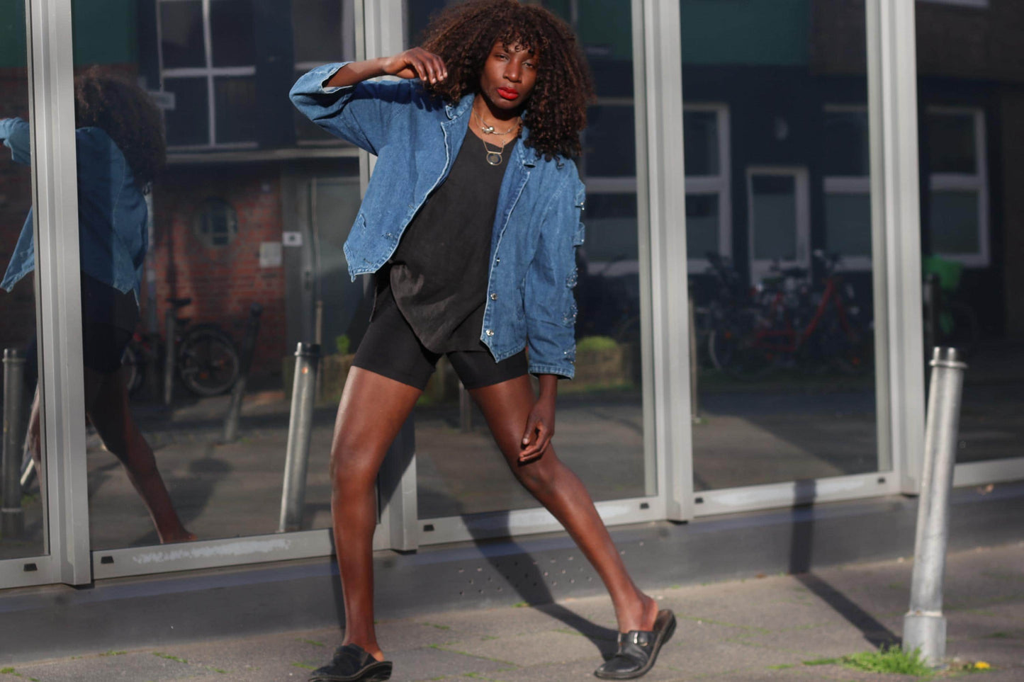 Vintage Denim Jacket Beaded Sleeve Detail Boho Jean Coat Blue Oversized Denim Top