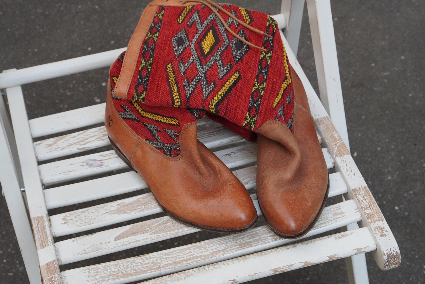 Vintage Kilim Leather Boots | Handwoven Wool Boho Western Shoes (EU 36)