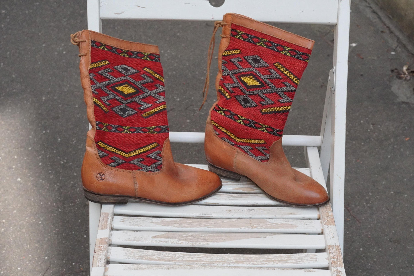 Vintage Kilim Leather Boots | Handwoven Wool Boho Western Shoes (EU 36)