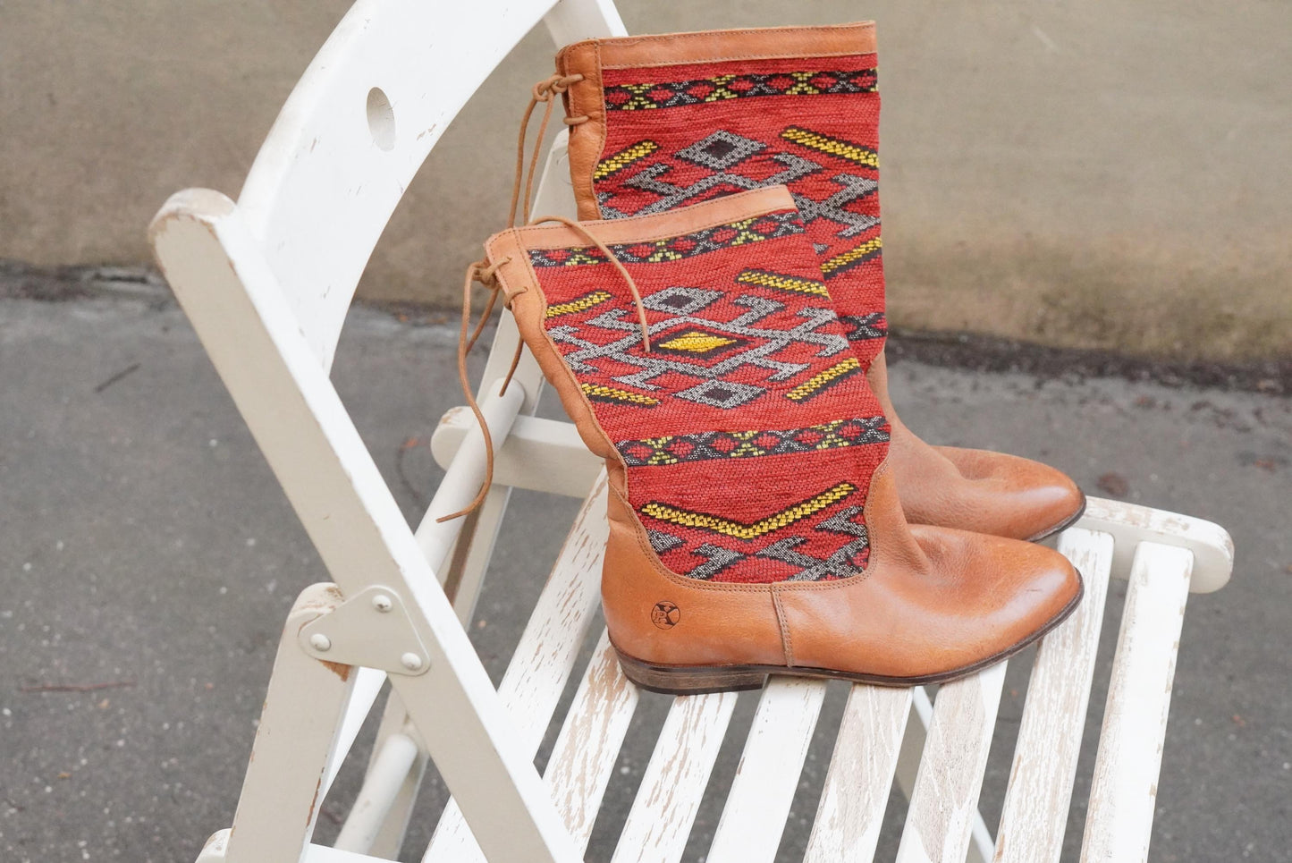 Vintage Kilim Leather Boots | Handwoven Wool Boho Western Shoes (EU 36)