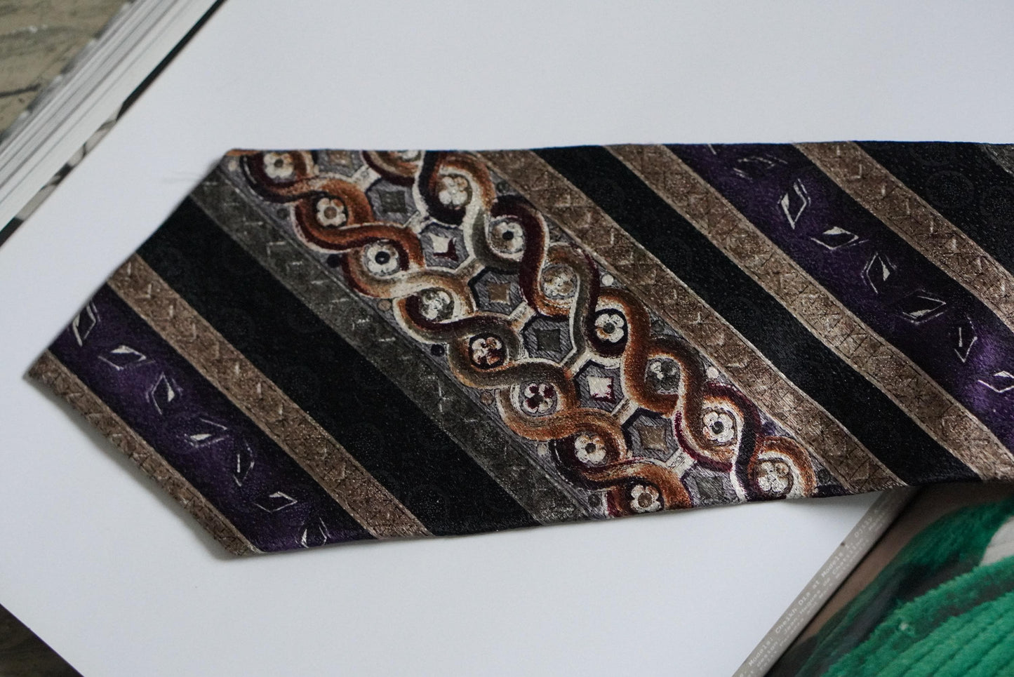 Pierre Cardin Vintage Silk Tie Geometric Abstract Print Purple Gold Designer Necktie