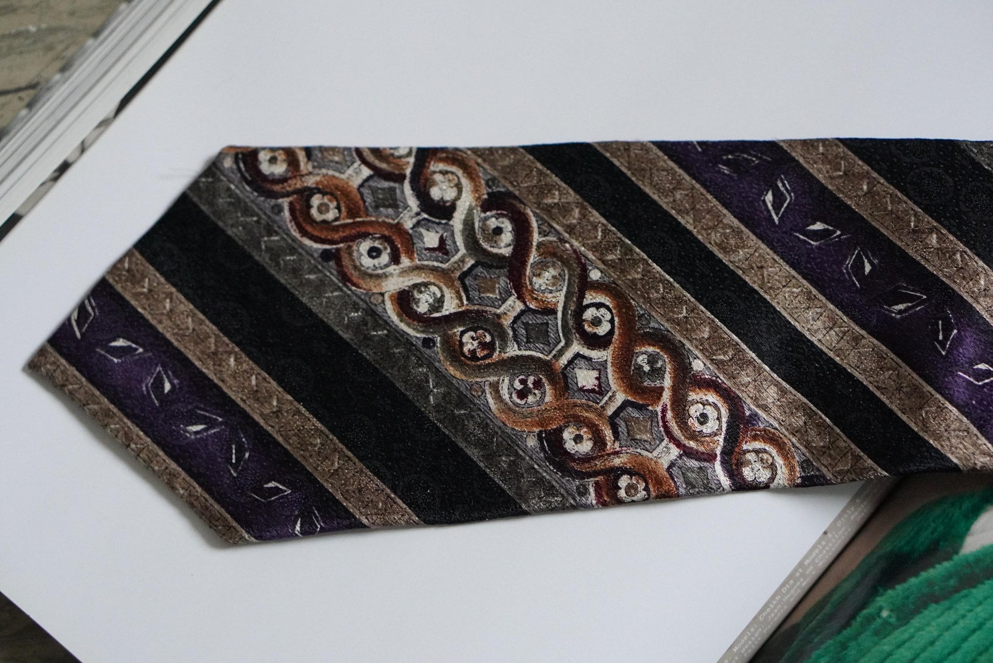 Pierre Cardin Vintage Silk Tie Geometric Abstract Print Purple Gold Designer Necktie