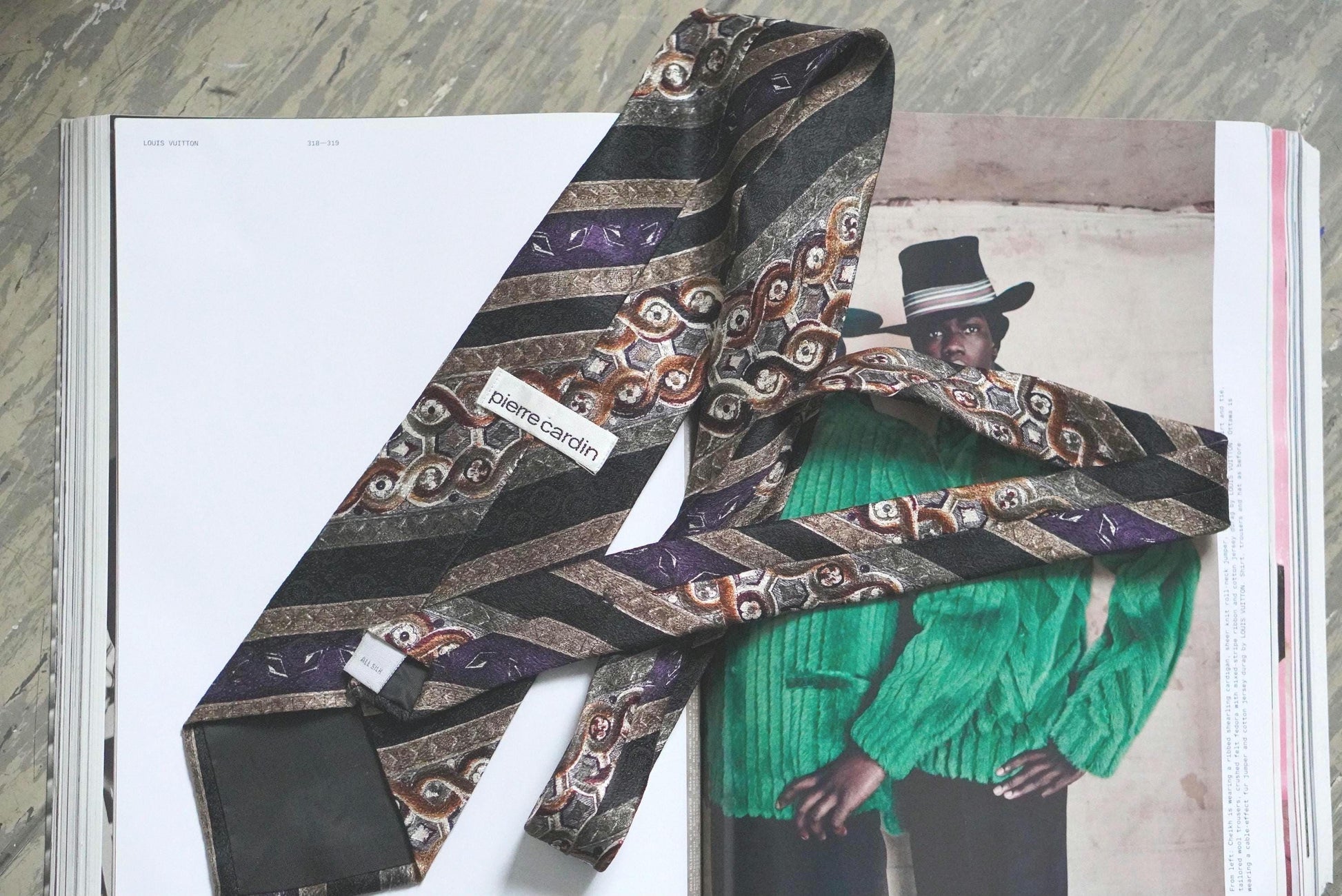 Pierre Cardin Vintage Silk Tie Geometric Abstract Print Purple Gold Designer Necktie
