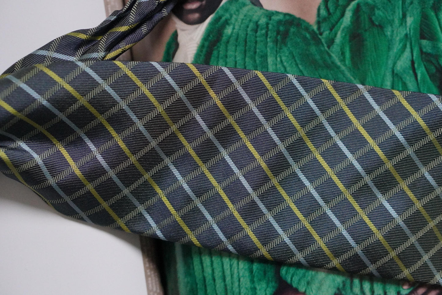 Vintage Profuomo Silk Tie Made in Italy Grey Yellow Blue Plaid Geometric Formal